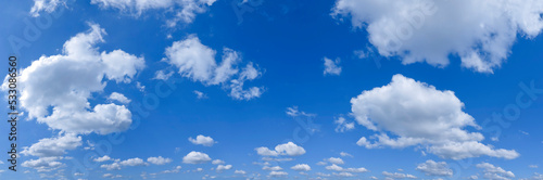 Panorama of a blue sky with white clouds