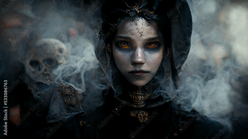 Scary ghost woman in smoke. Digital art