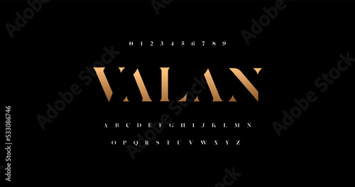 Valan Elegant alphabet letters font and number. Typography luxury classic lettering serif fonts decorative for logo wedding vintage retro concept. vector illustration photo