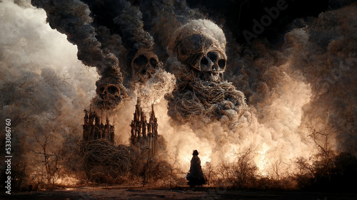 Photographie Grim reaper with haunted, creepy graveyard.Digital art