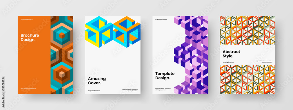 Amazing geometric tiles book cover layout composition. Modern banner A4 vector design template bundle.