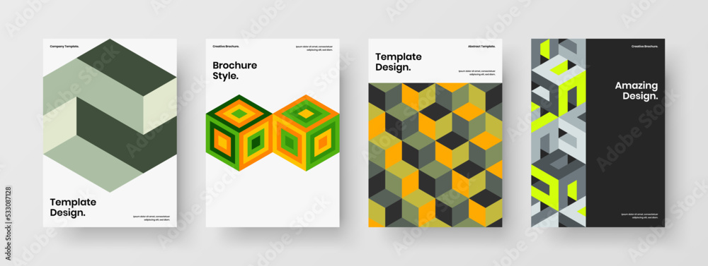 Original mosaic tiles pamphlet template set. Unique company brochure vector design illustration composition.