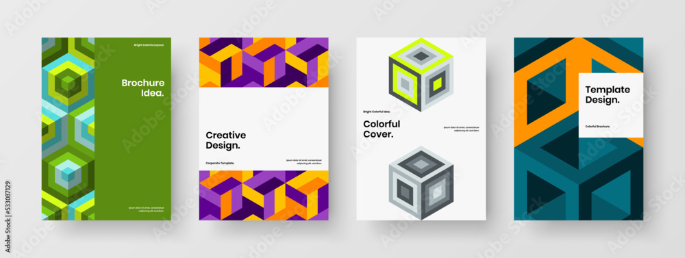 Original geometric shapes annual report template collection. Premium company brochure A4 design vector layout bundle.