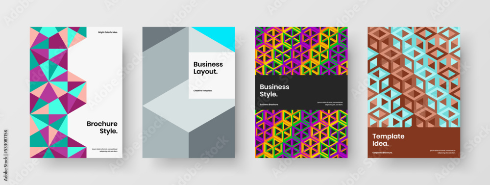 Minimalistic geometric pattern pamphlet template set. Simple journal cover vector design concept collection.