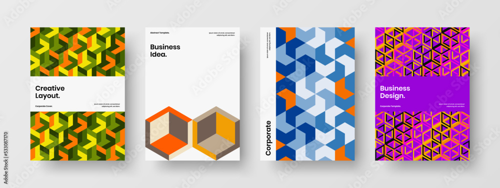 Abstract mosaic tiles banner concept bundle. Premium book cover vector design layout composition.