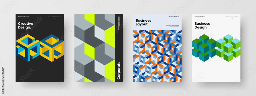 Obraz premium Original corporate identity design vector template collection. Modern geometric tiles postcard concept composition.