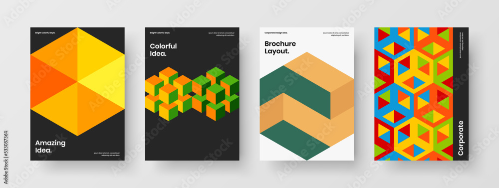 Simple corporate cover A4 design vector layout bundle. Bright geometric hexagons annual report illustration composition.