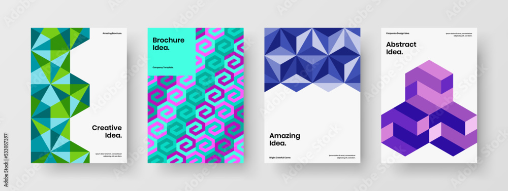 Fresh geometric hexagons corporate identity layout set. Multicolored brochure vector design illustration composition.