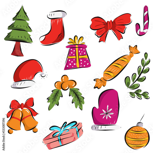 set of christmas icons cartoon