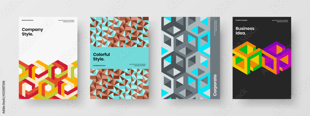 Premium placard A4 vector design illustration collection. Simple mosaic hexagons banner layout bundle.