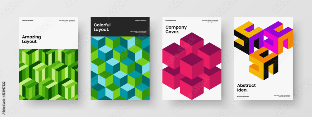 Fresh geometric hexagons front page layout collection. Amazing brochure design vector illustration set.
