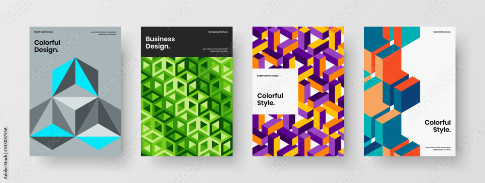 Minimalistic poster A4 vector design layout set. Isolated mosaic tiles book cover template composition.