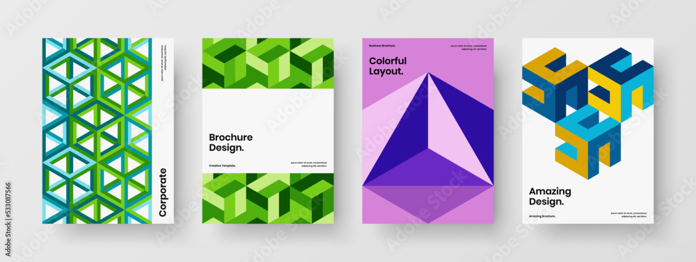 Fototapeta premium Minimalistic mosaic shapes catalog cover template composition. Creative corporate identity design vector layout set.