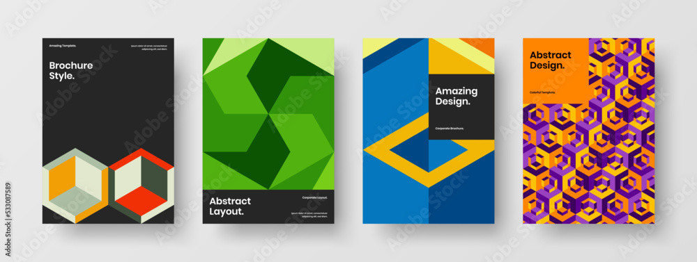 Creative presentation A4 design vector template bundle. Fresh geometric shapes corporate identity layout composition.