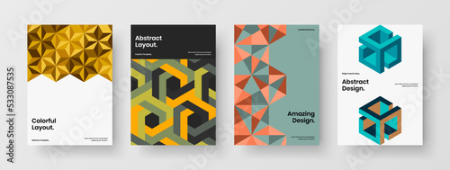 Simple geometric shapes poster concept composition. Unique book cover design vector template bundle.