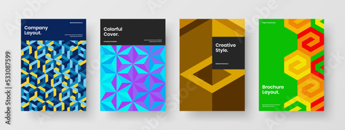 Modern journal cover design vector template composition. Original geometric pattern presentation concept bundle.