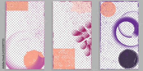 Social media covers with tiny roughen border frames and screen print textures . . grunge style . Post frame stories templates. Layout for promotion .Media banner .Vector
