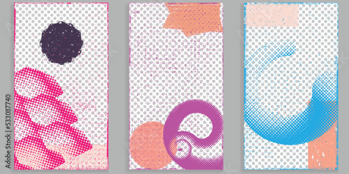 Social media covers with tiny roughen border frames and screen print textures . . grunge style . Post frame stories templates. Layout for promotion .Media banner .Vector
