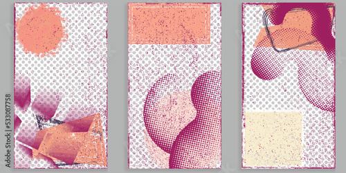 Social media covers with tiny roughen border frames and screen print textures . . grunge style . Post frame stories templates. Layout for promotion .Media banner .Vector
