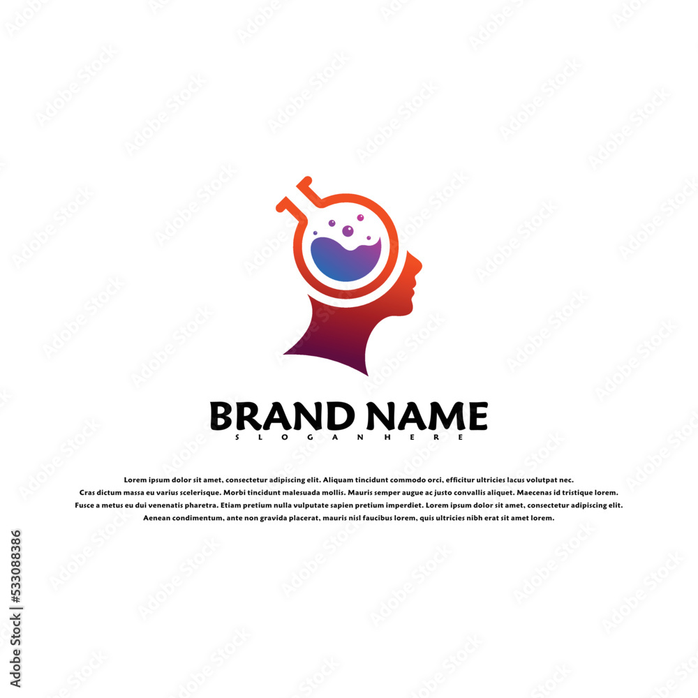 Fototapeta premium Human head and laboratory logo vector illustration with modern concept and simple shape
