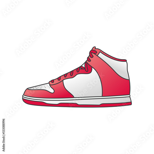 Red Sneaker Shoe Side View Vector Illustration isolated on white