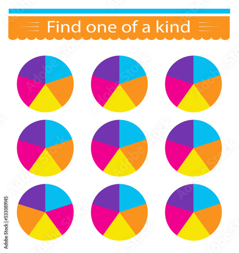 Puzzle game for kids. Task for development of attention and logic. Need to find same group of circles. Vector.