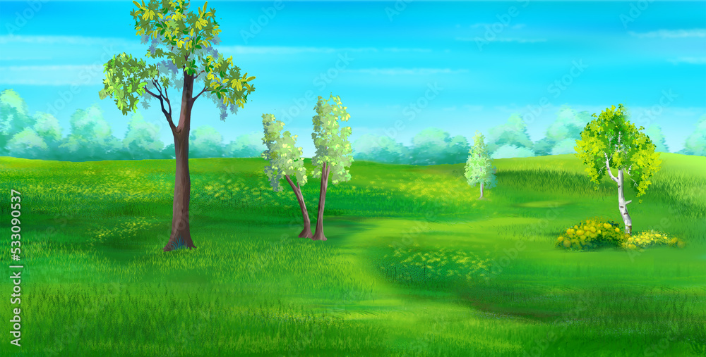 Fototapeta premium Green grass in the meadow illustration