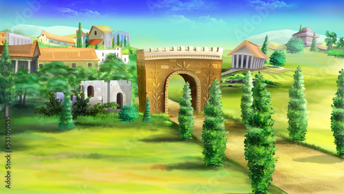 Photography Arched gate to the ancient city illustration