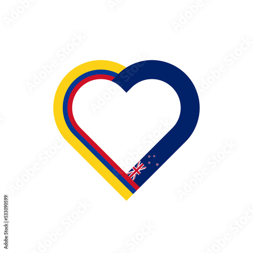 friendship concept. heart ribbon icon of colombia and new zealand flags. vector illustration isolated on white background