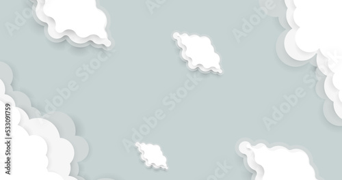 Top view white paper art clouds on pastel blue background. Paper cut. vector illustration