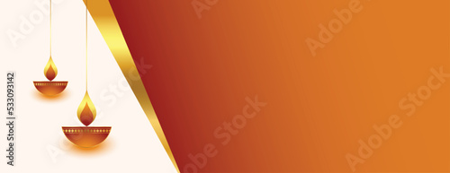 diwali modern web wide banner with diya and text space