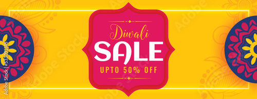 happy diwali sale banner with offer details in yellow background
