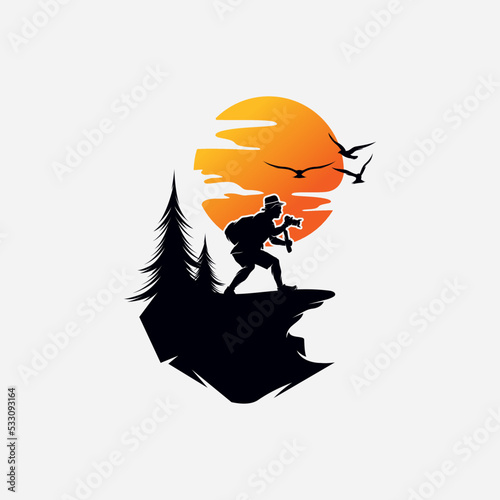 Male adventure photographer with moon logo design