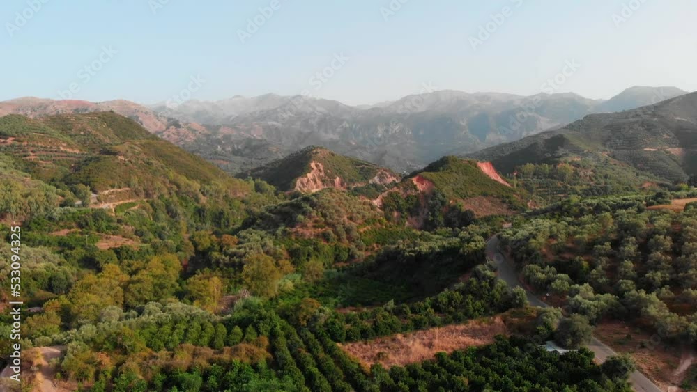 Aerial View Of Olive fields and Mountains, Crete, Greece Aerial View Of Olive fields and Mountains, Crete, Greece