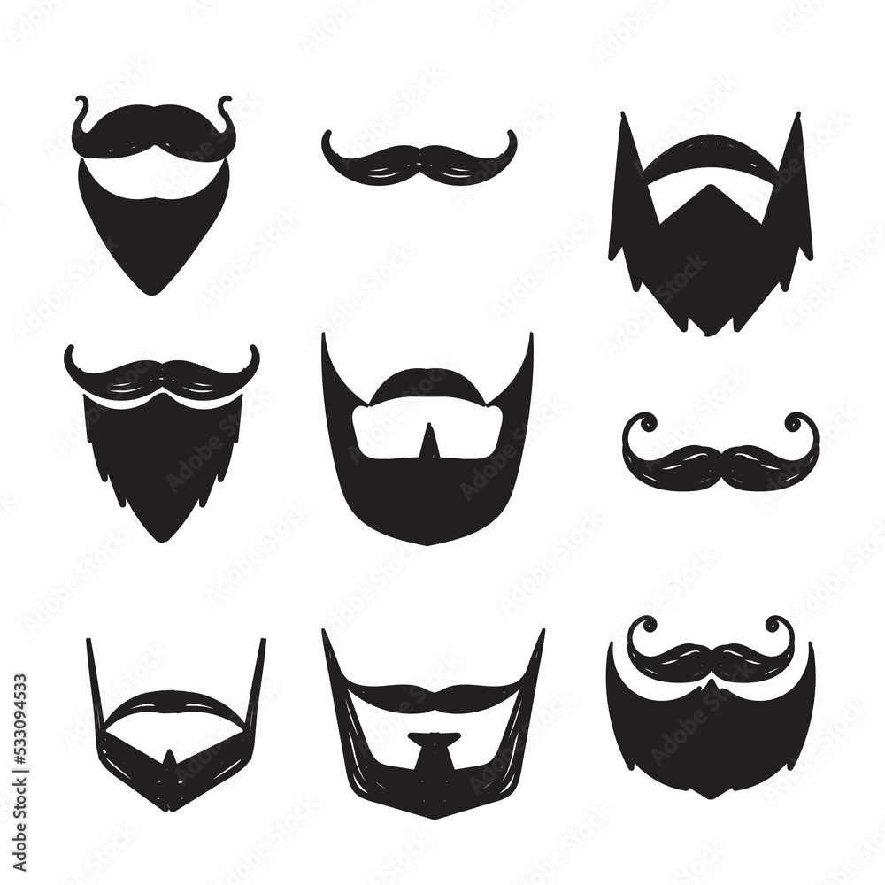 hand drawn doodle mustache beard illustration vector collection