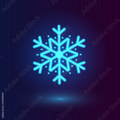 Vector neon blue snowflake. Winter icons on dark blue background.