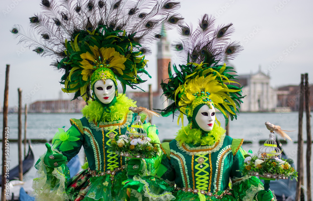 Fototapeta premium the bright colors of the costumes of the Carnival in Piazza S Marco in Venice