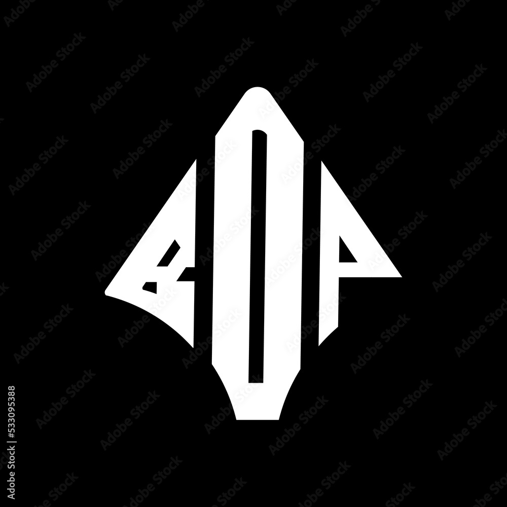 BOP letter logo design. BOP modern letter logo with black background