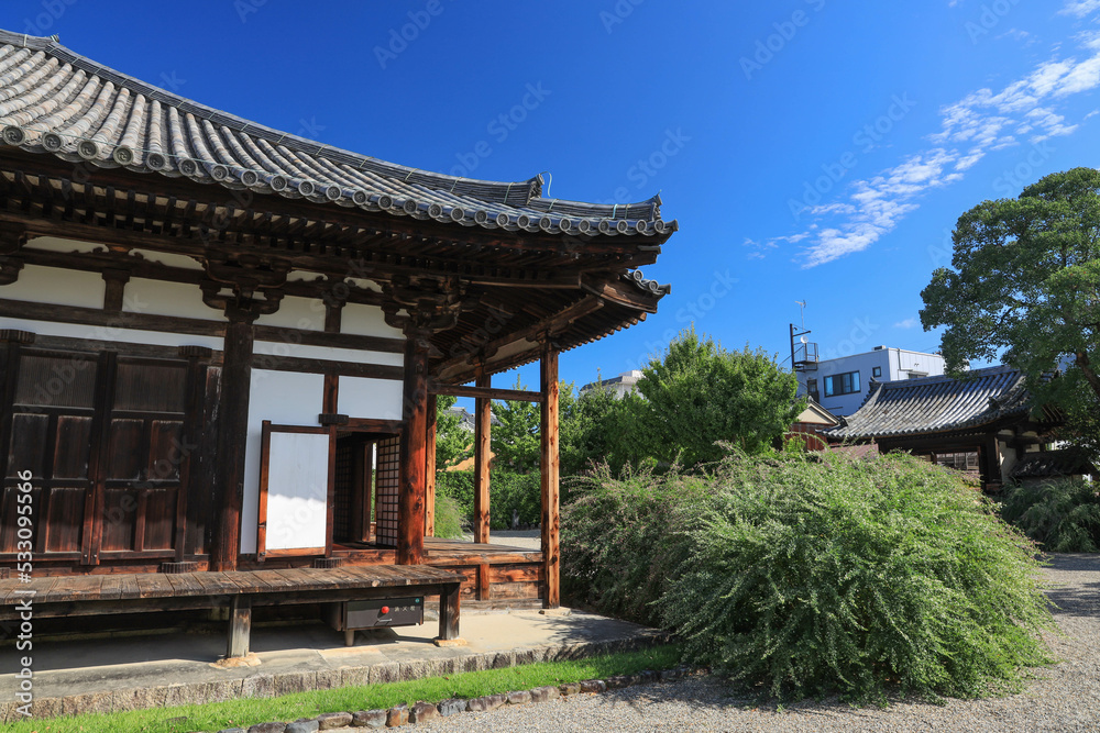 奈良　元興寺　極楽堂の萩　斜め後方アングル
