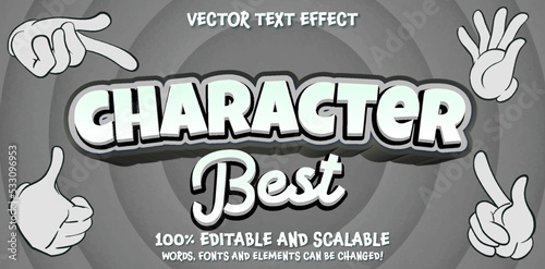 Editable text effect, Character Text 3d cartoon template style premium vector, Black and White editable animation font letters typography for banner, logo, graphic tee, post or logo