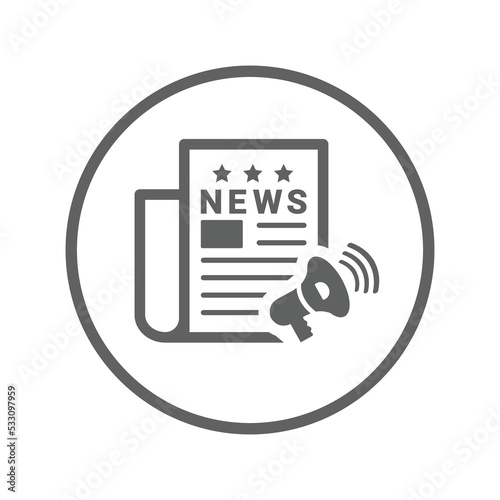 Press, release, news, ad icon. Gray vector sketch.