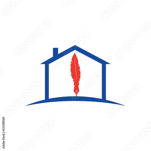 Feather and home logo vector design. Educational and institutional logo.