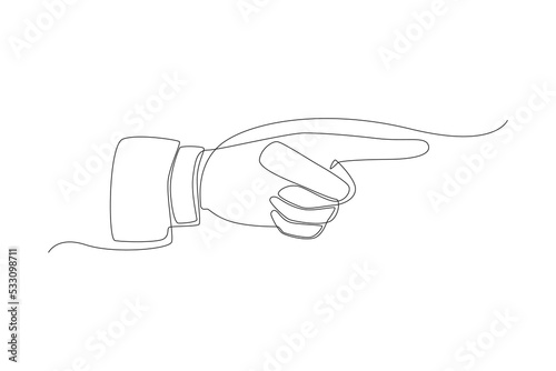 Single one line drawing hand pointing forward. Pointing concept. Continuous line draw design graphic vector illustration.