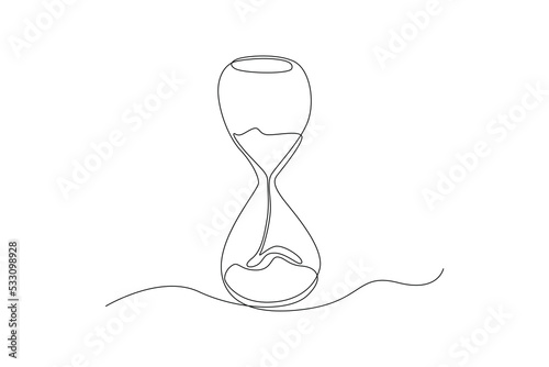Continuous one line drawing a hourglass for knowing time. Timer concept. Single line draw design vector graphic illustration.