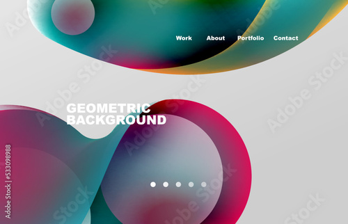 Landing page abstract liquid background. Flowing shapes, round design and circle. Web page for website or mobile app wallpaper