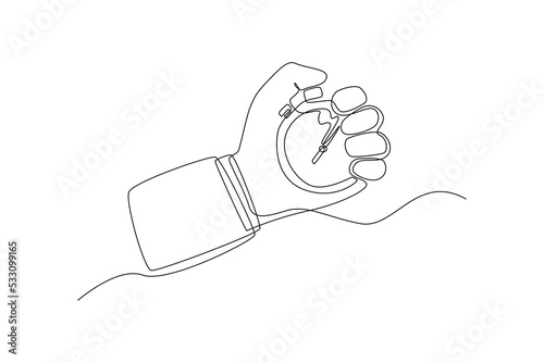 Continuous one line drawing businessman holding a stopwatch. Timer concept. Single line draw design vector graphic illustration.