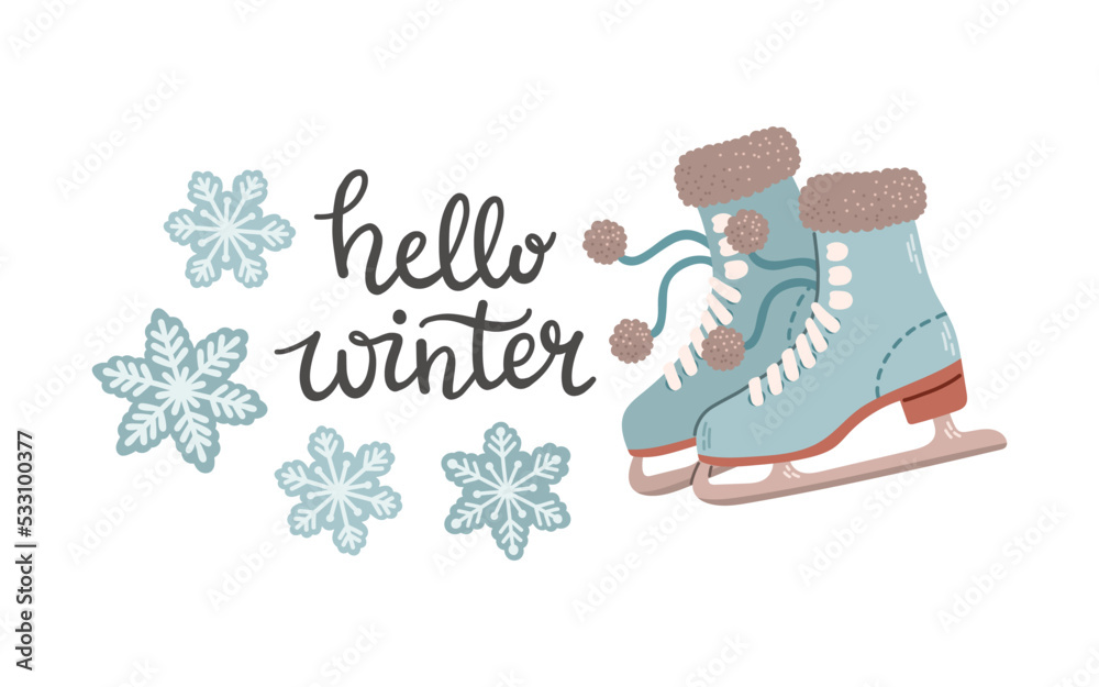 Figure skating skates lettering flat design vector Figure skating skates lettering flat design vector