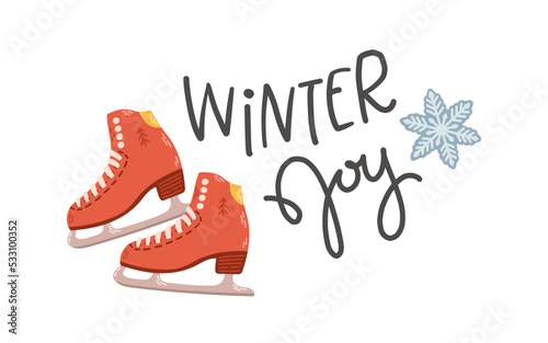 Figure skating skates lettering flat design vector