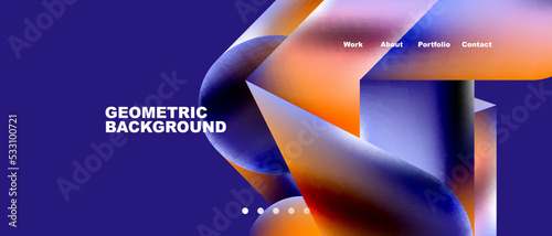 Glassmorphism landing page background template. Colorful glass shapes with metallic effect abstract composition for wallpaper, banner, background