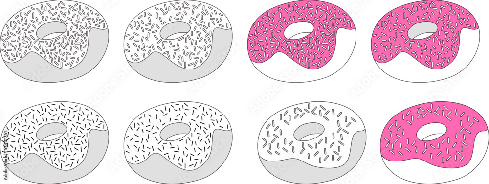vector illustration, donut, food, sweetness. dessert, contour, line, dough, cream, logo